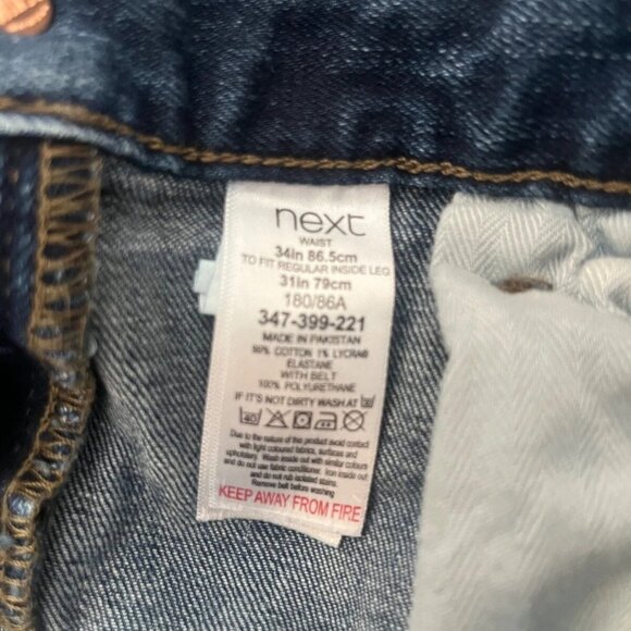 Mens Next Jeans Size 34R Blue Denim Straight Fit Pants W34 L31 - Picture 10 of 11